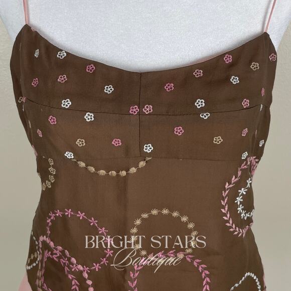 Rare Silk Top Brown Pink Embroidered ASO Friends Rachel Green Y2K Vintage - Picture 8 of 10